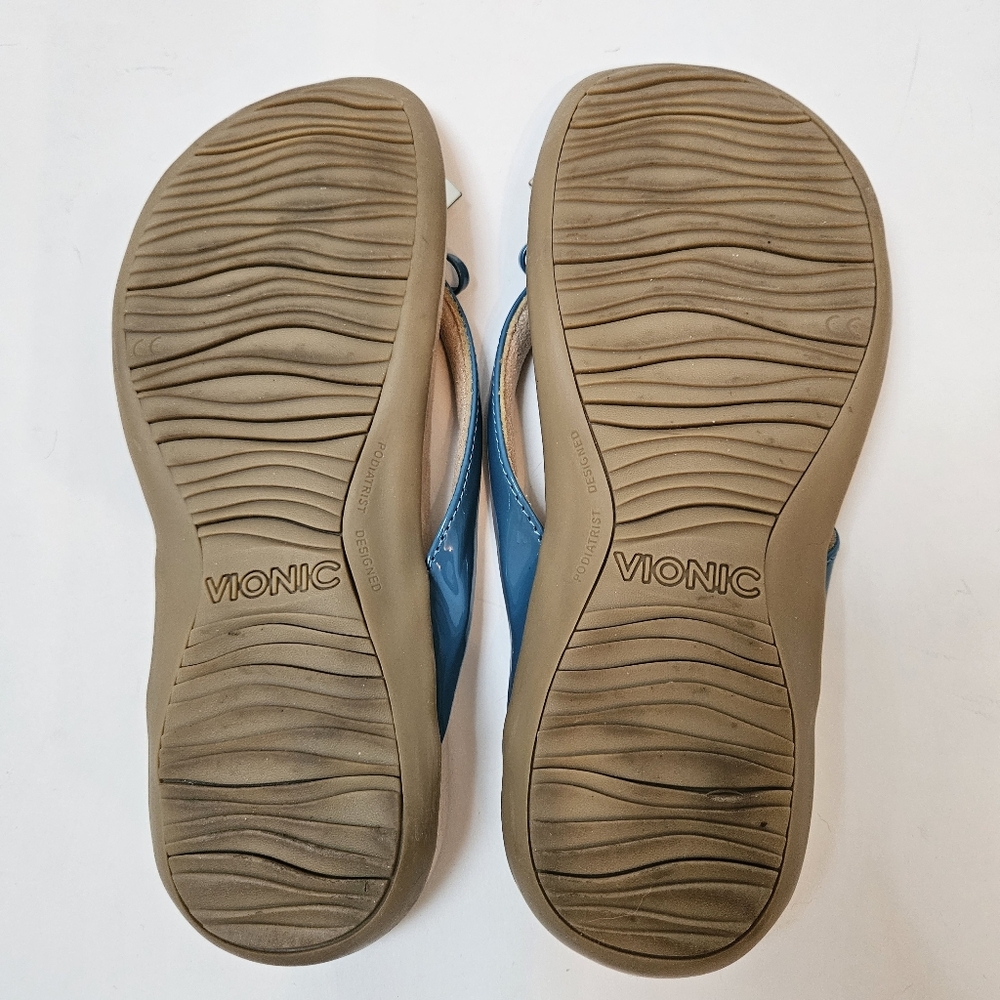Vionic Sandal Bella Blue Thong Flip Flop Size 6.5 Orthopedic Patent Leather - Picture 9 of 11